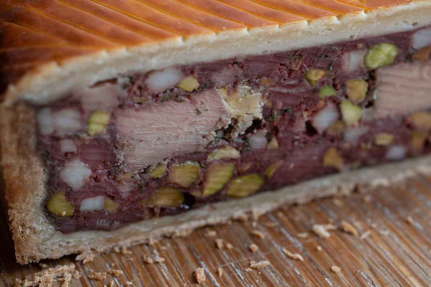 Pâté en Croûte de Canard, Boudin, et Pistache